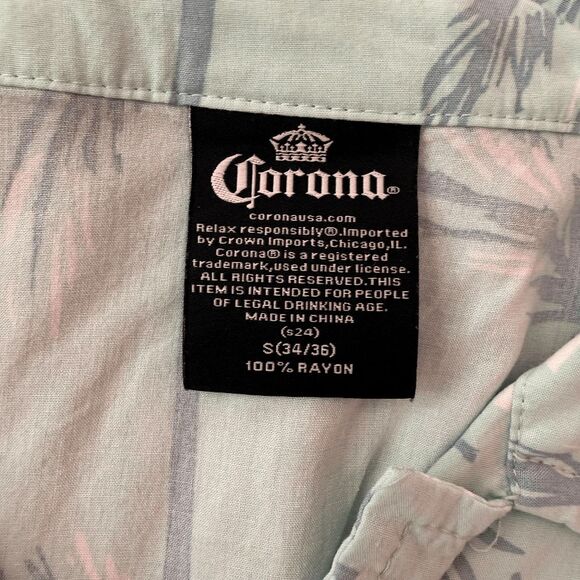 Corona Men's Resort Button Down Casual Shirt Beer Aloha Hawaiian Tropical Print - Picture 2 of 6
